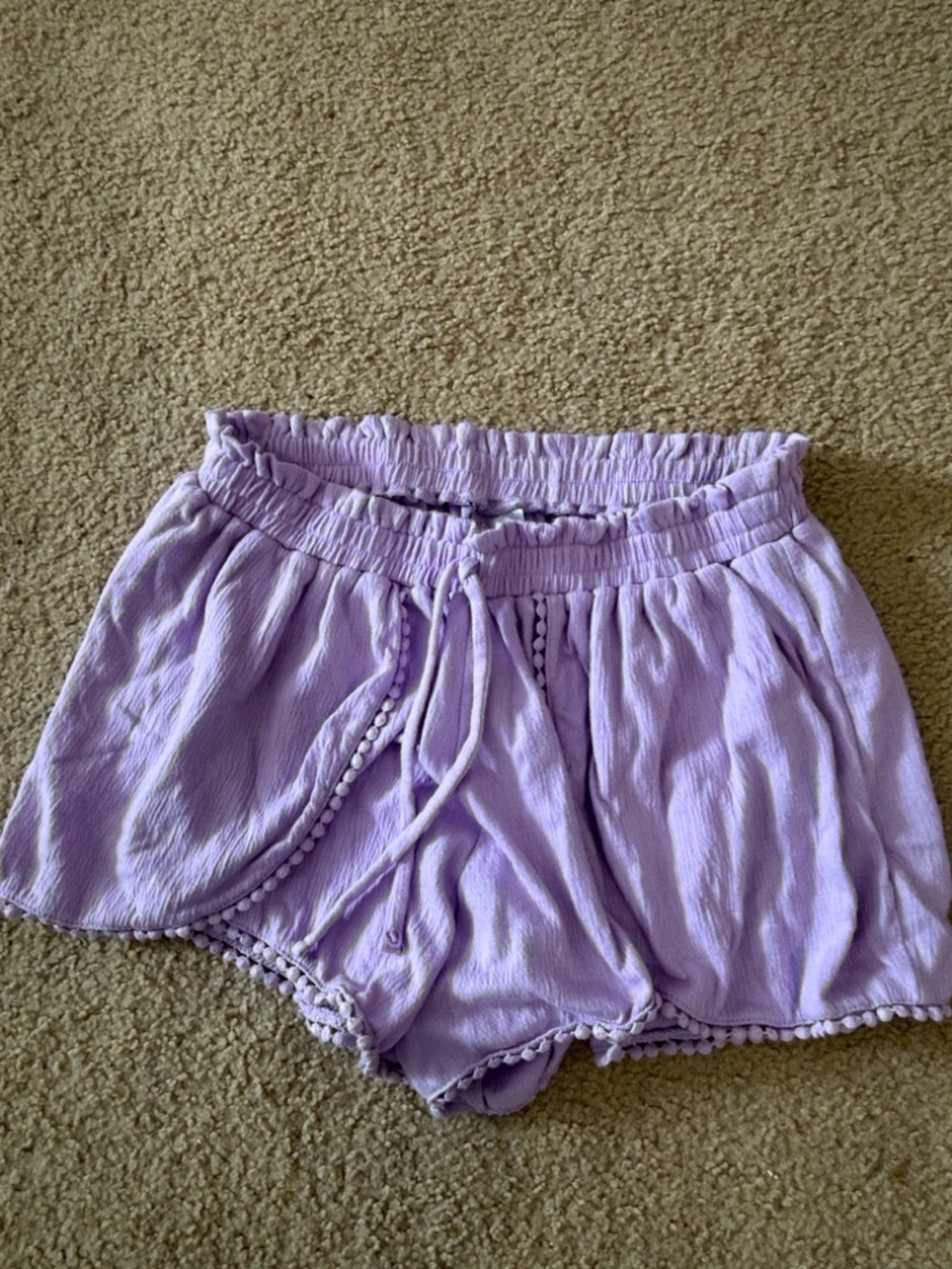 Lavender Pom-Pom Trim Elastic Waist Athletic Shorts